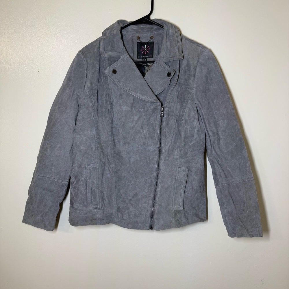 Isaac Mizrahi Live Suede Leather Motorcycle Jacket